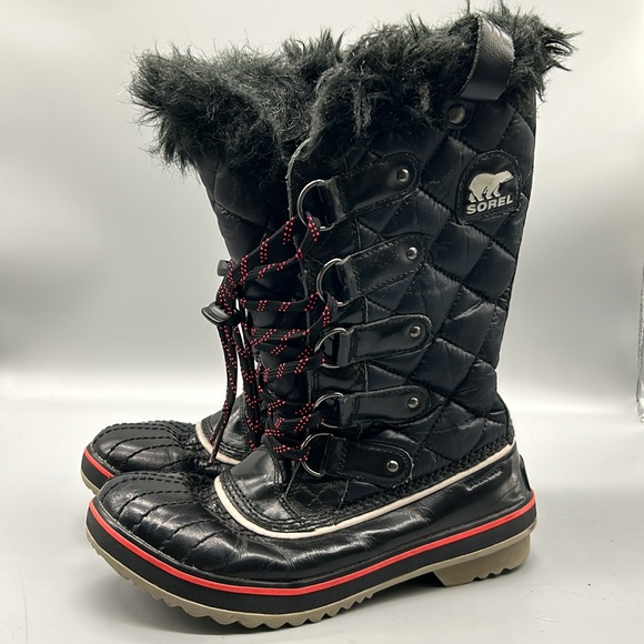 Sorel Tolfino Black Quilted Faux Fur Waterproof Snow Winter Tall Boot sz 7 - Picture 2 of 9